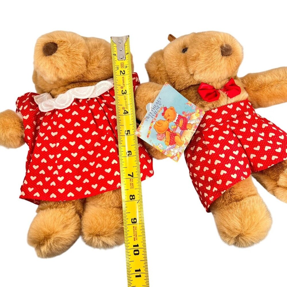 Vtg Commonwealth Teddy Bear Couple Red Hearts Plush 1990 Stuffed Animal Set of 2 - Picture 10 of 13